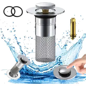 Bathroom Sink Stopper, Hair Catcher, Pop Up Sink Drain Filter, for Bathroom Sink Stopper Replacement, Hair Catcher with Removable Stainless Steel Filter Basket