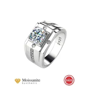 S925 Sterling Silver Fashion Synthetic Moissanite Engagement Ring, Luxury Jewelry for Men, Trendy All-match & Exquisite Jewelry for Birthday Gift Silver Jewelry