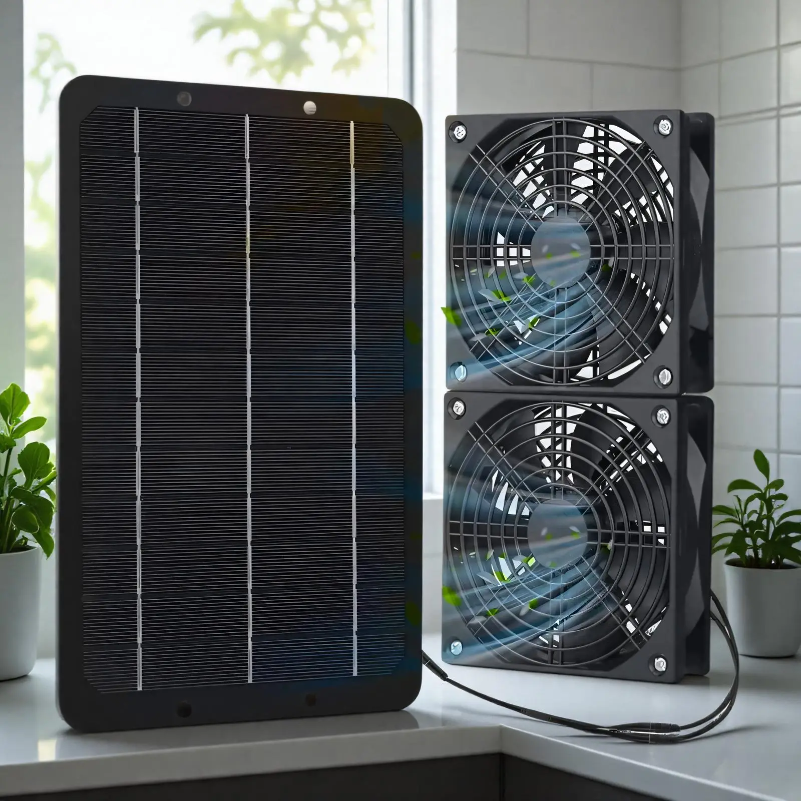 Solar Powered Dual Fan Cooling System, Rainproof & Silent Exhaust Fan, Ventilation Fan Air Circulation Device for Home Outdoor Greenhouse Chicken Hous