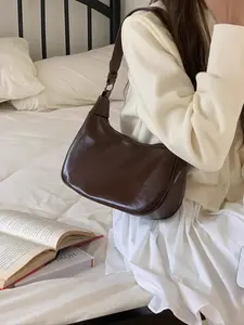 Women's Solid Color Hobo Bag, Fashionable PU Leather Zipper Shoulder Bag for Daily Used, Casual Trendy Versatile High-quality Daily Commuting Bag, Leather Shoulder Bags, Pu Leather Crossbody, Elegant Commuter Bag