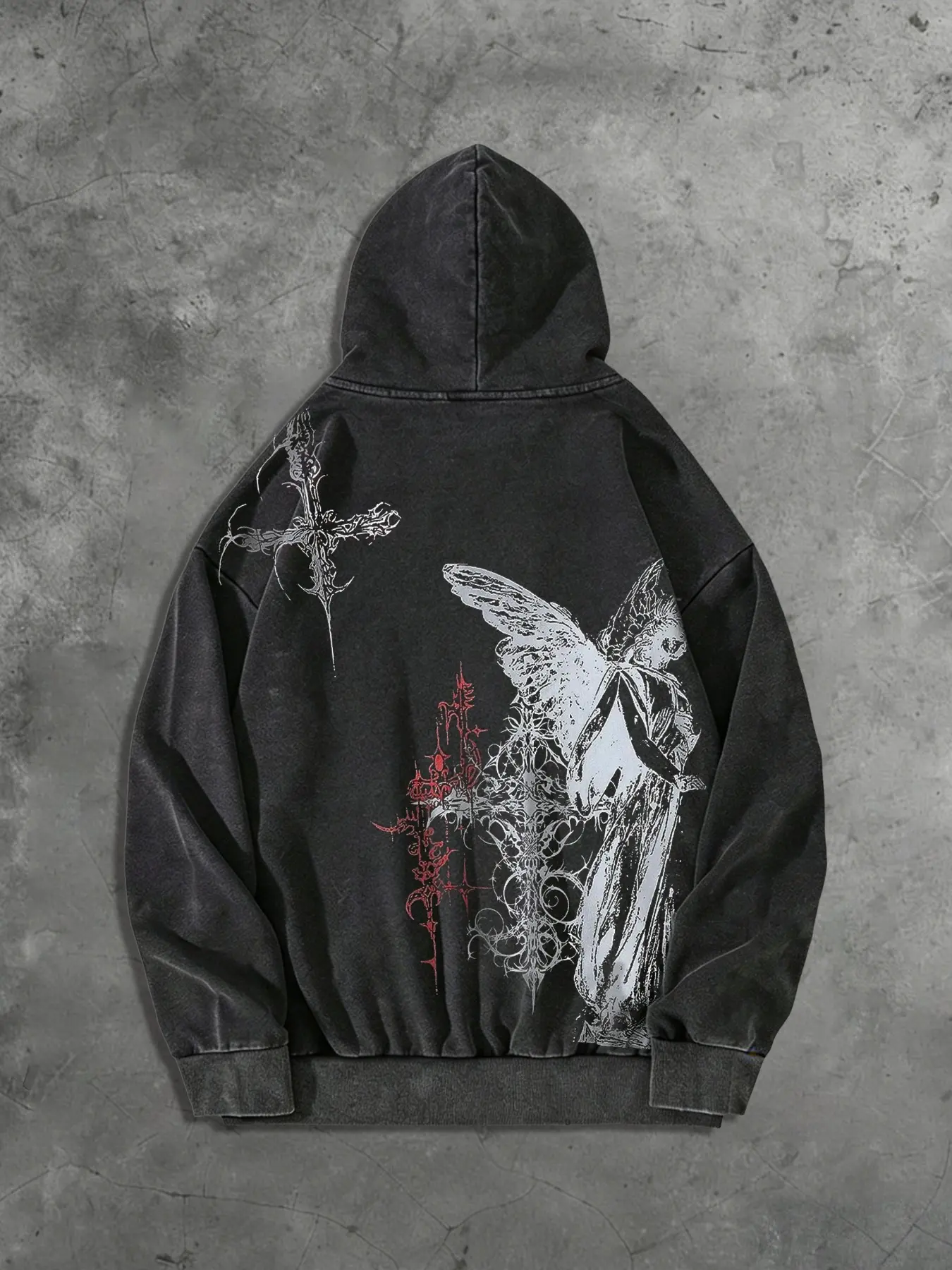 Men's Y2K Dark Aesthetic Saint Thorn Cross Zip Graphic Hoodie