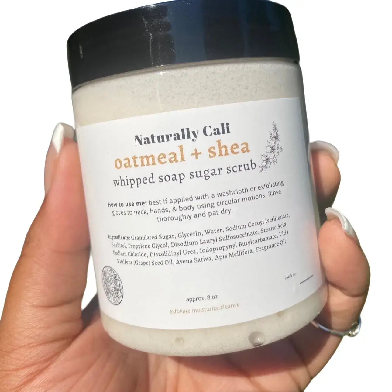 Naturally Cali Oatmeal Shea Butter Sugar Whipped Body Scrub - Gentle Vanilla Fragrance-Blend Body Care Moisturizer, Hydrating Exfoliant for Sensitive Skin, Foaming Cleanser for Smooth Skin Repair, Exfoliate