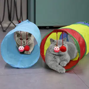 Foldable Cat Tunnel Toy House with Bell and Ball, Pet Playhouse for Cats, Hamsters, Rabbits, Interactive Tunnel Toy for Small Pets