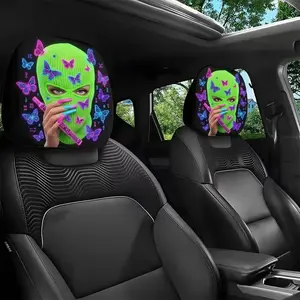 Set of 2 Green Butterfly Masks for Women Featuring a Flat 2D Design with a Playful Print, Ideal for Travel, Everyday Commuting, Year-Round Use, Home Decor, Amusing Headrest Cover, And Seat Headrest Cover