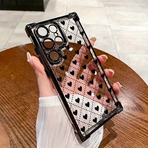 Heart Shaped Pattern Four Corner Air Cushion Anti Drop Electroplating Transparent Suitable for Samsung S21 S22 S23 S24 S25 Edge/Ultra/Plus/FE/+A14 A15 A16 A54 Note20 Phone Case Suitable for iPhone 16/15/14/13/12 Pro Max 16 Plus 11 X/Xs Max