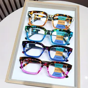 4-piece multi-focus reading glasses, lightweight plastic frame - for both men and women, retro tortoiseshell fashionable pattern, spring hinge, Christmas, Valentine's Day gift, birthday gift