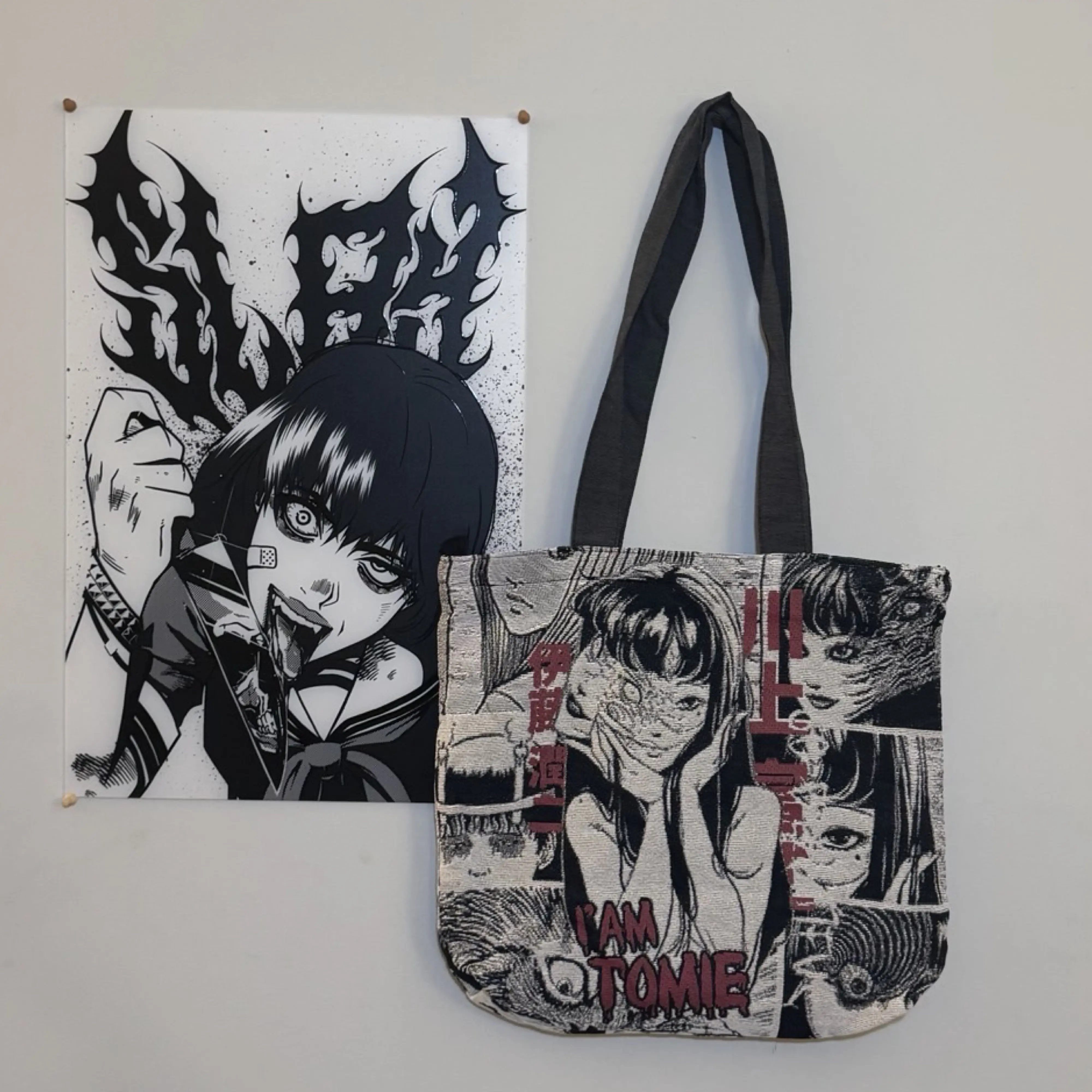 Anime Woven Tapestry Tote Bag 15x15 Handwoven with Inside Pocket & Laces Closure One Compartment Zipper I Am Tomie Design