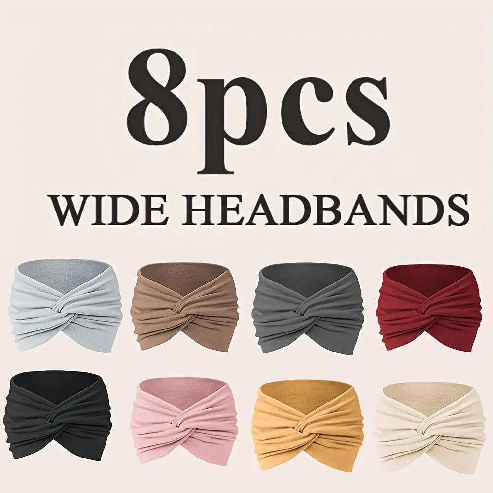 8pcs Women'S Elastic Anti-Slip Wide Hair Wrapping Headbands - Soft Stretchy Hair Scarves for Sports, Workouts & Daily Use, Secure Fit for All Hair Types, Hair Accessories, Workout Headwear, Stylish Headwear