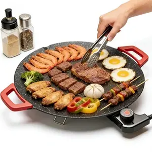 1500W Portable Electric Griddle, Indoor Smokeless Korean BBQ, Suitable for Grilling Meat, Vegetables and Pancakes, Non-stick Griddle Plate, Adjustable Temperature, Outdoor BBQ
