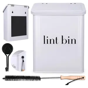 Laundry Lint Bin for Dryer | Wall-Mounted Small Trash Can for Laundry Room | Includes  Hook & Lint Brush | Space-Saving  Laundry Trash Can | Matte White