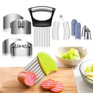 Pack of 11 Kitchen Finger Guard Set for Cutting,Include 4 Stainless Steel Knife Cutting Protector,2 Thumb Guard Protector,2 Finger Cots,Potato Butter Lettuce Crinkle Cutter,Onion Holder,Slicer,Hand Tools Kits,Springtok