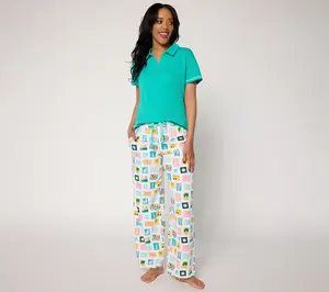 MUK LUKS Cotton Jersey Collared Lounge Set