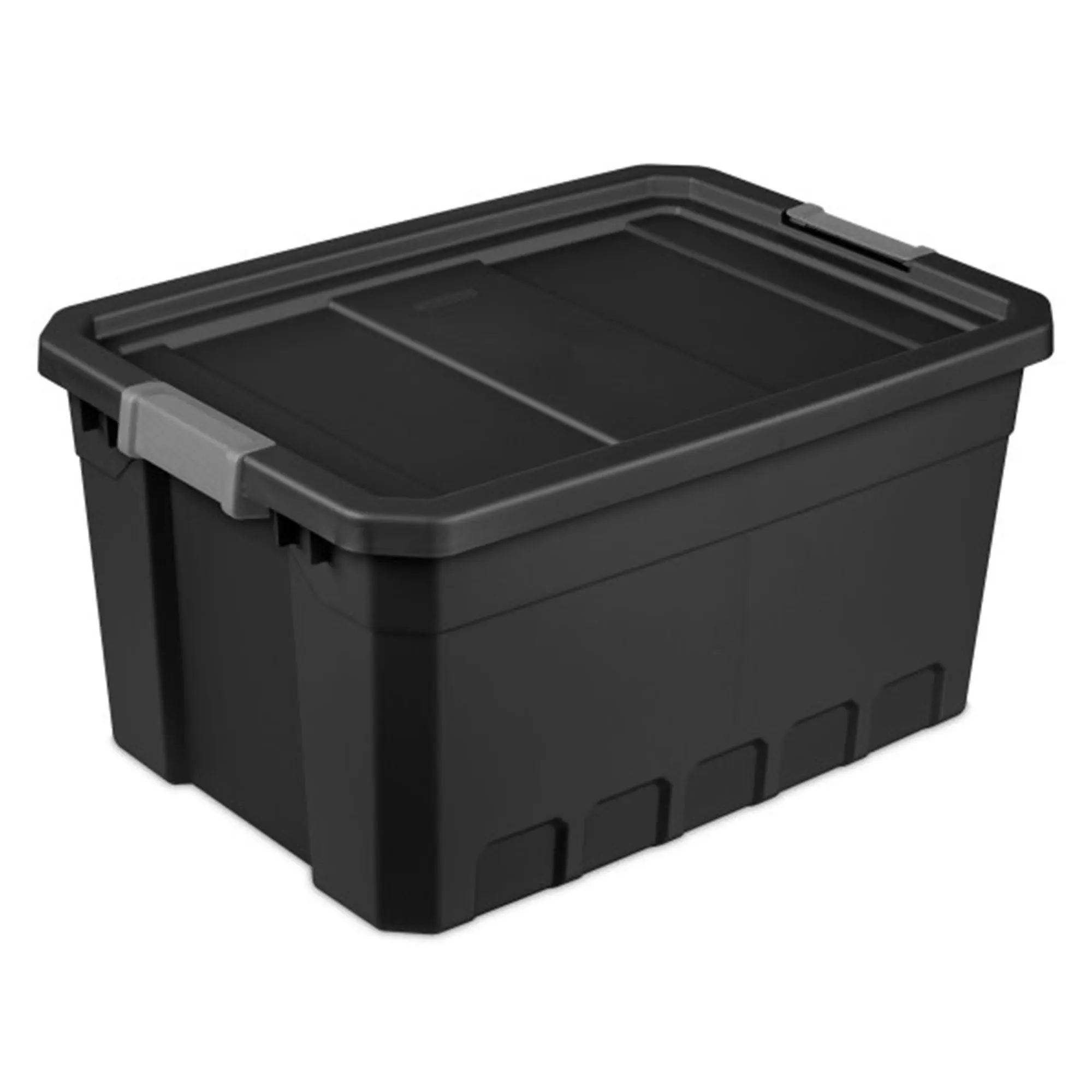 Sterilite 19 Gal Rugged Industrial Stackable Storage Tote w/ Lid, Black ...