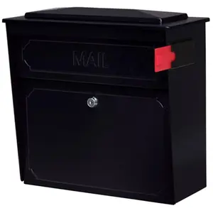 212 MAIN Mail Boss Classic Outdoor Steel Security Mailbox, Black Townhouse Wall-Mount with Anti-Pry Lock