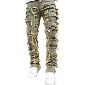 Men’s skinny jeans with tassel fringe, denim, casual street-style hip-hop rap pants, regular length, streetwear, Father’s Day gift, menswear, spandex trousers