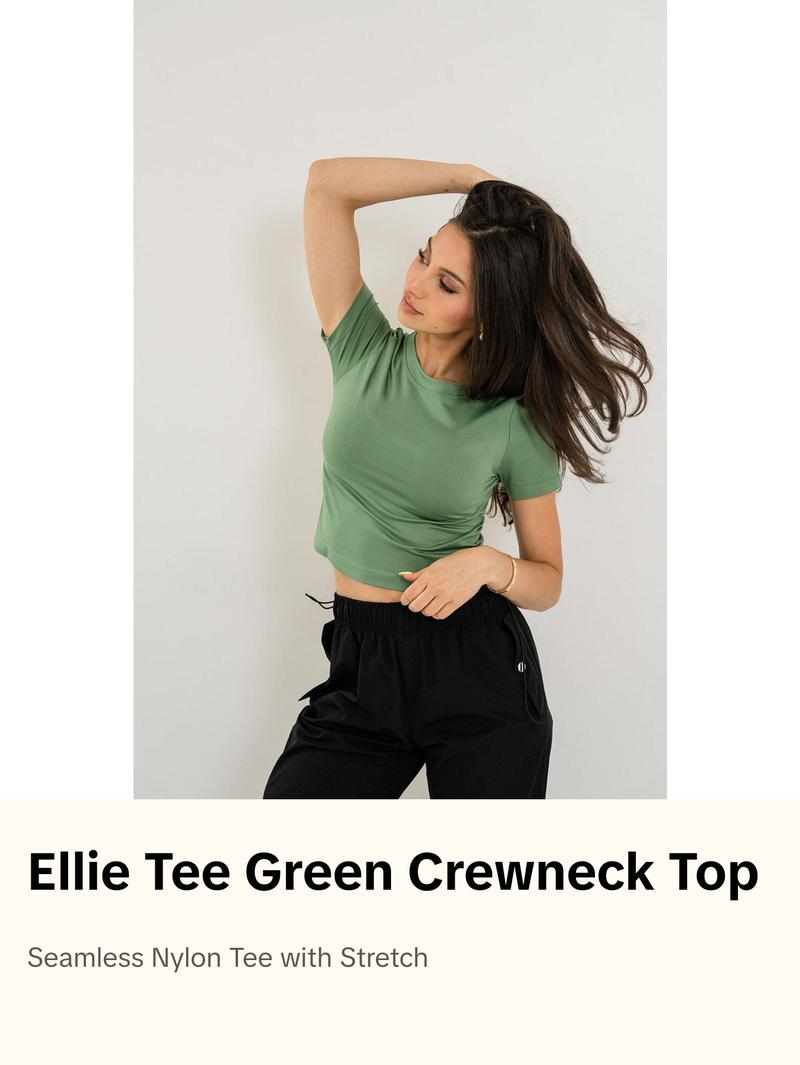 ELLIE TEE Green Crewneck Top with Stretchy Nylon for Women in Womenswear