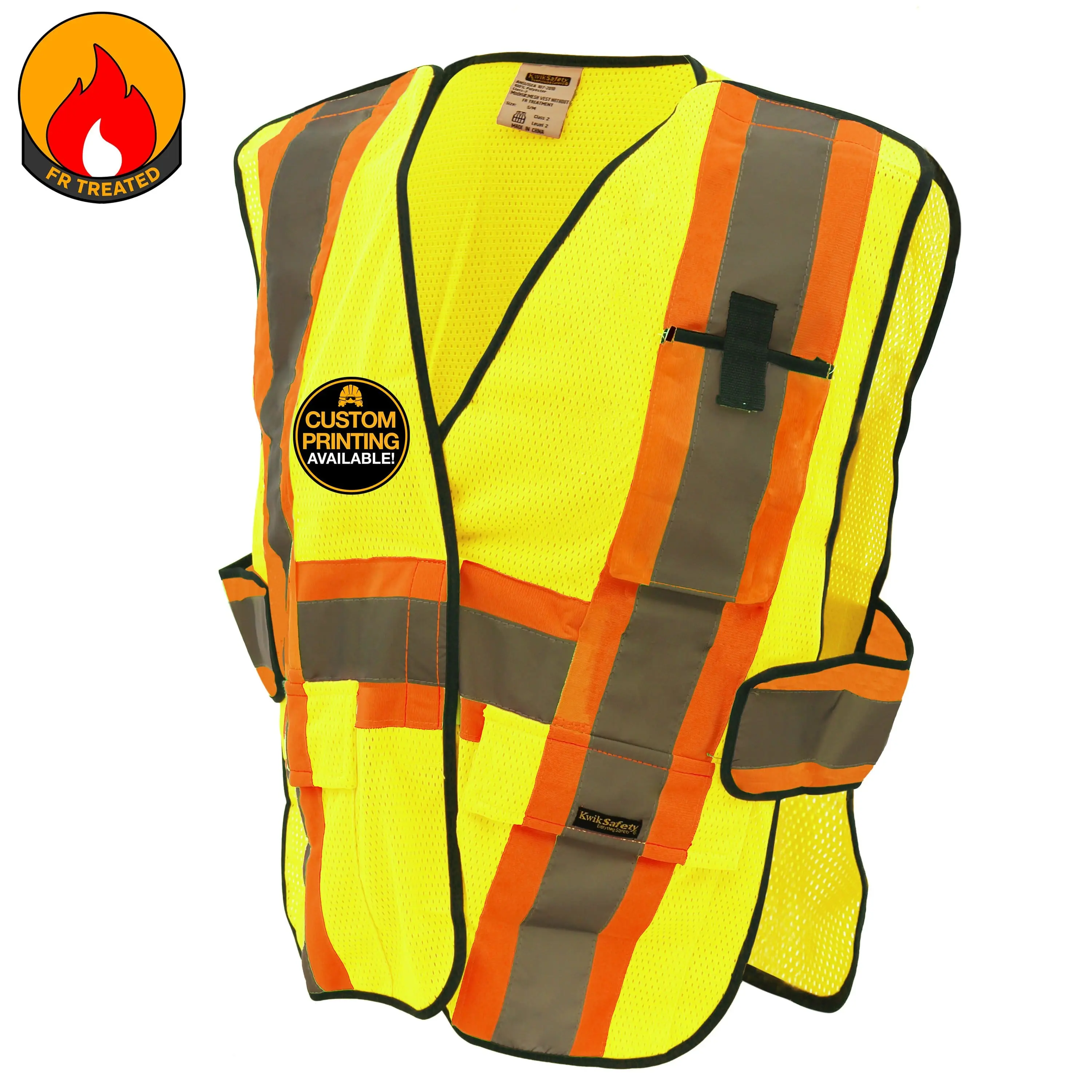 KwikSafety FIRST RESPONDER FR Treated Hi Vis Reflective ANSI Construction Gear Breakaway Class 2 Safety Vest - Model No.: KS3316