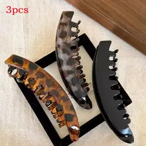 3-pack of black and leopard print banana hair clips | Women's ponytail hair clips, suitable for everyday wear, travel, and various occasions.