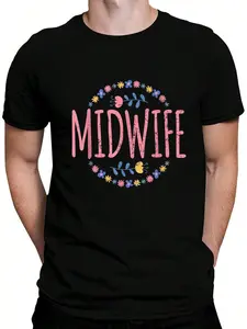 100% Cotton Midwifery Cute Flowers Pregnancy Support Doula Midwife T-Shirt Women's Men's Graphic Tee Crew Neck summer vacation Tops