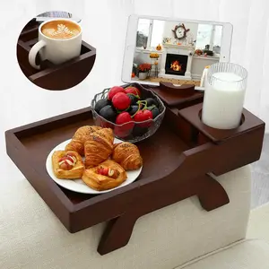 Couch Cup Holder, 4-in-1 Side Couch Arm Tray with Phone&Pad Holder, Sofa Clip on Side Table for Wide Couches Arm, Suitable for Home Drinks/Remote/Snacks