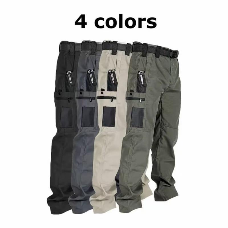 Men's 4-Pack Long Tactical Plain Work Trousers - Stylish Look, Casual Fit, Mid Waist, Fitted Cut, Elastic Waistband, 10 Pockets, Breathable Polyester, Colorblock/Solid, All-Season, Below Ankle, Outdoor, Ideal for Construction Workers, Machine Washable