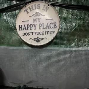 Funny Garden Metal Sign – “This is my happy place—don’t f*** it up” — 12×12 round vintage outdoor decor — rust-resistant aluminum welcome plaque for backyard, porch, fence, patio, bar, and gift, Decorative,summerwins