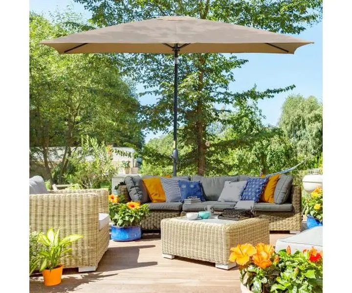 212 Main 84D-158CF 6.6 x 10 ft. Outsunny Rectangular Market Umbrella Patio Outdoor Table Umbrellas with Crank & Push Button Tilt, Coffee
