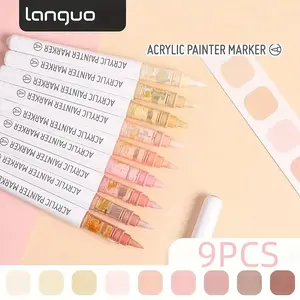Languo 9pcs Liquid Soft Tip Acrylic Markers Set, Watercolor Painting Pens, Stackable, Auto Ink Control, Ideal for Art Creation