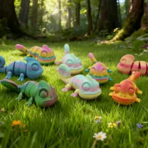 3D Printed Climbing Lizard Figurine, Colorful Cute Reptile Decor, Moving Eyes, Home Office Desk Ornament, Holiday Party Gift, Cute Animal Design