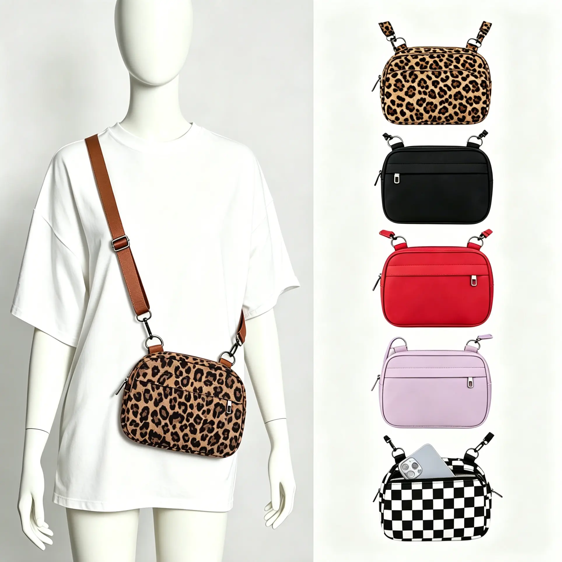 MAXTOP Women's Leopard Small Crossbody Bag - Waterproof Beltbag, Casual Nylon Waist Bag with Adjustable Strap and Zipper, Waterproof Belt Bag, Minimalist