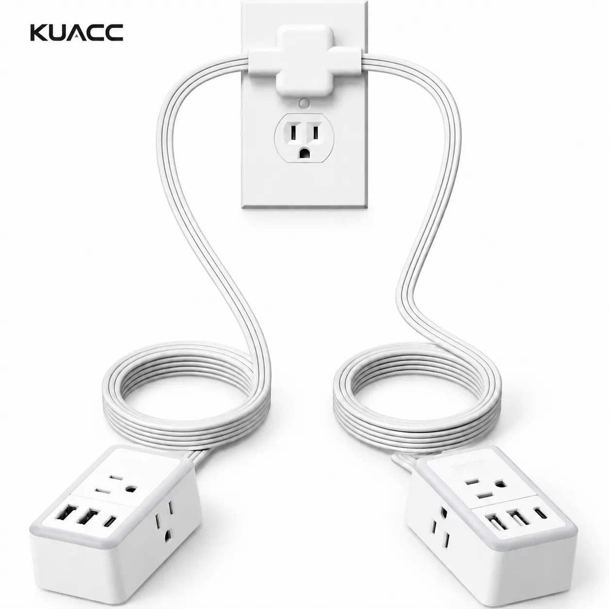 KUACC Twin Extension Cord Splitter 12FT, with 6ft Dual Extension Cord on Each Side 3 Widely Outlets, Double Extension Cord for Home Office Dorm Room