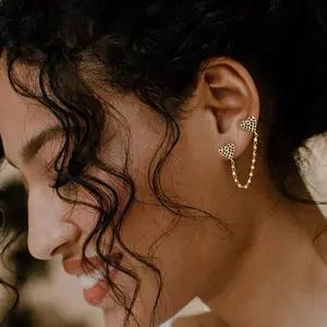 FETTERO Chain Earrings for Women Double Piercing Earrings  Plated Trendy Dainty Hypoallergenic Studs CZ Heart Earrings for Sensitive Ears Drop Dangle Earrings for Women Jewelry