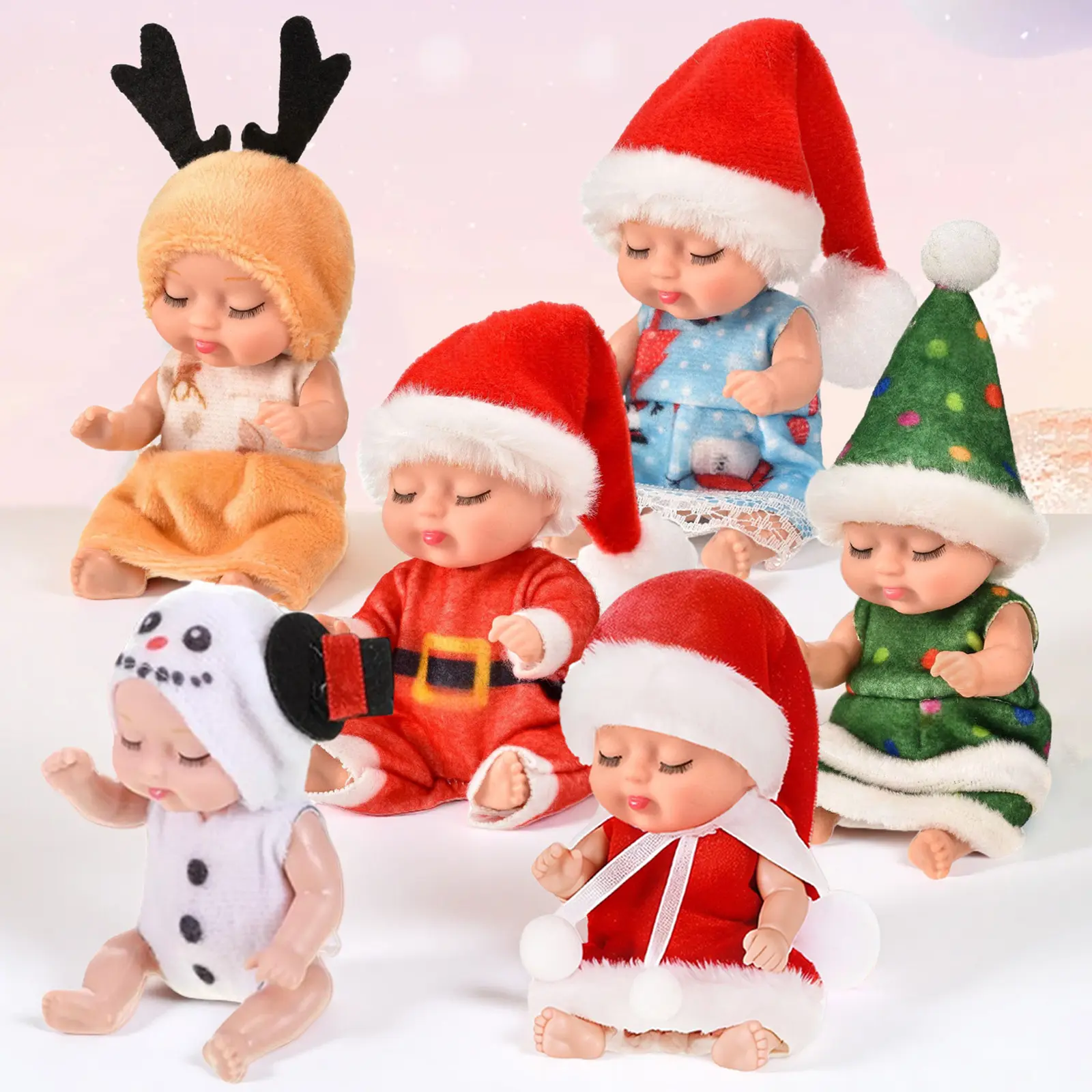 Lovely Christmas mini-sleeping dolls-holiday gifts, Christmas children's gifts, Christmas tree decorations, realistic dolls, soothing dolls and children.