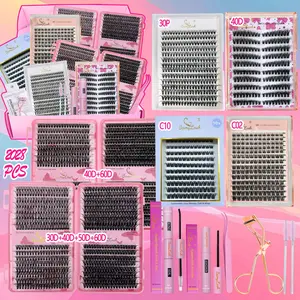 A Lot Big Pack of Individual Cluster Eyelashes Kit with Bond Seal Remover and Applicator Lash Curler Lash Brushes,Mixed Styles and Length Clsuter Lash Extension,home Lash DIY Eyelashes Clusters,Cluster Eyelash Gift Box Pack, Diy Eyelash Extensions