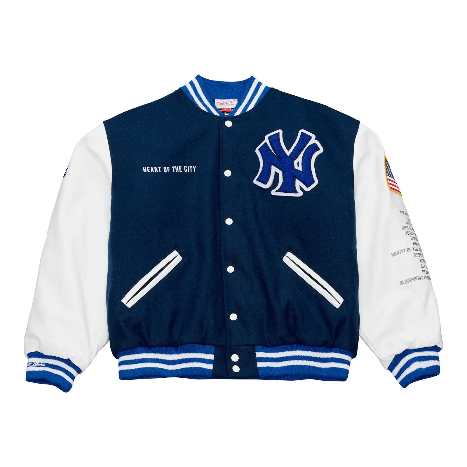 Jay-Z The Blueprint x New York Yankees Blue Varsity Full-Snap Jacket - Mitchell & Ness MLB Throwback, Retro Varsity Jacket