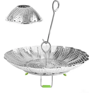 Stainless Steel Steamer Basket, Vegetable Steamer Basket for , Insert for Veggie/Seafood Cooking/Boiled Eggs with Safety Tool - Adjustable Sizes to fit Various Pots (5.1" to 9.5")