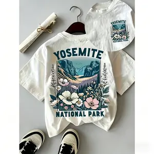 [Vintage Tee] Vintage Graphic Women's T-Shirt | Retro Floral & Mountain Print, Breathable Semi-Sheer Fabric, Machine Washable Summer Casual Tee, Outdoor Apparel, Nature Inspired Print, Soft Texture Fabric Round Neck Womenswear White Tops