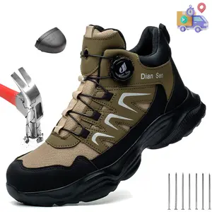 Rotary Buckle Work Safety Shoes For Men Breathable Anti-Punctur Indestructible Boots Non-slip Industrial Construction Shoes Male Footwear