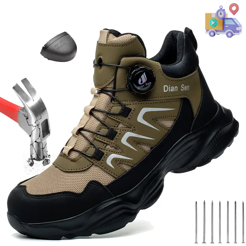 Men's Steel Toe Work Safety Boots - Closed Rotary Buckle, Mesh Breathable, Anti-Puncture, Non-Slip, Industrial Construction Men's Shoes, Fashion Walking Shoes