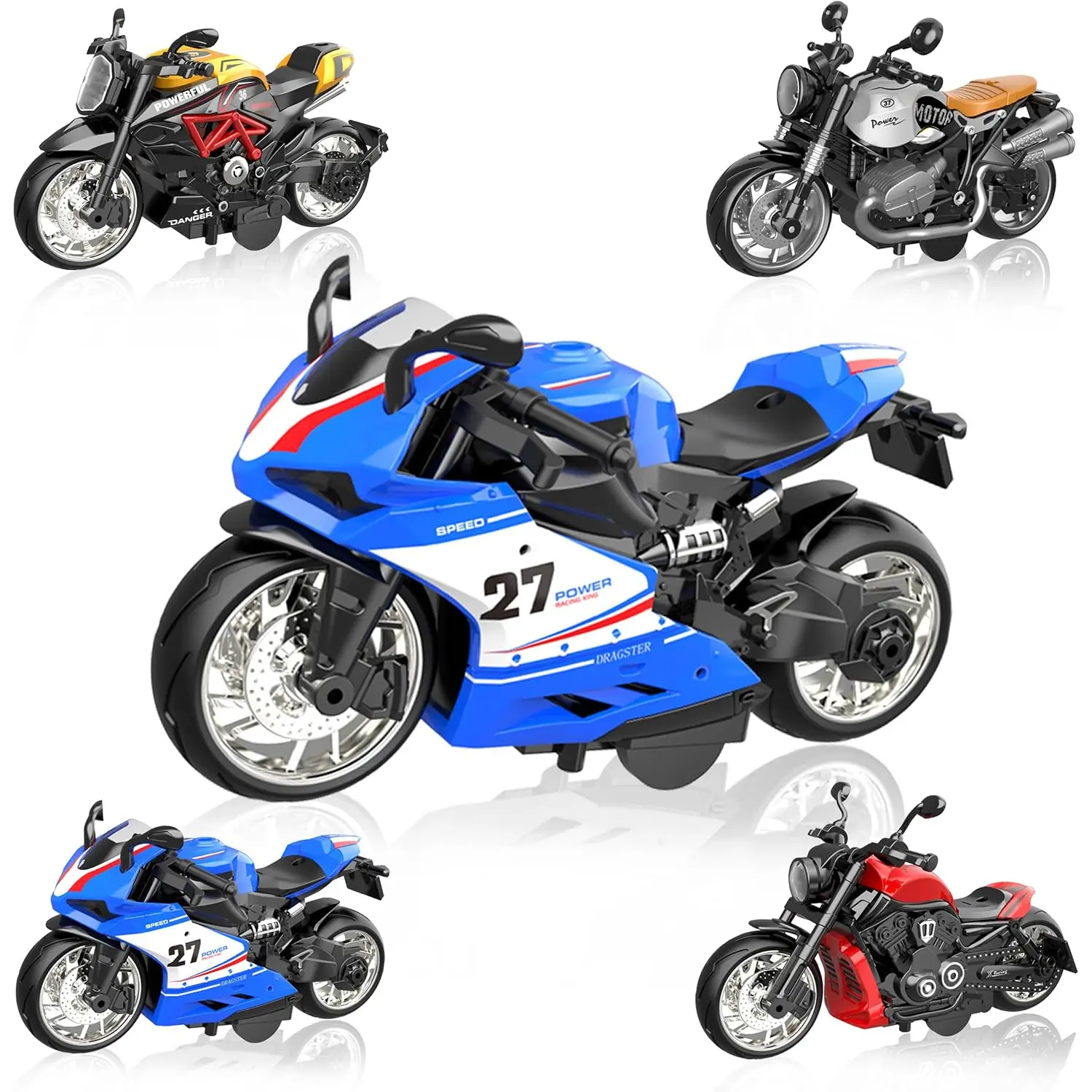 4-Pack Diecast Motorcycle Toys| 1:12 Scale Alloy Pull-Back Vehicles with No Battery Needed| Collector & Toddler Toys for Boys Girls 3-12| Birthday Gifts, Travel Toys, Carpet Play