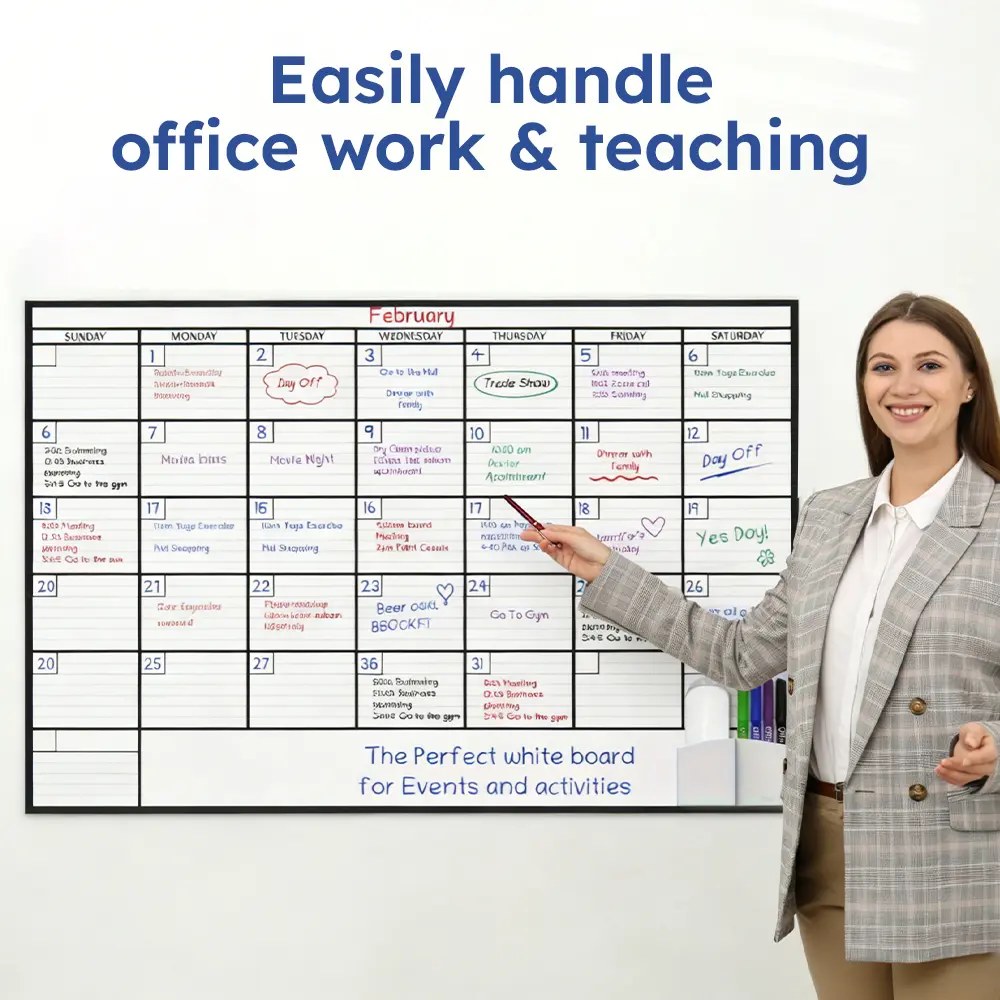 Erasable Calendar Whiteboard 48" x 36" | Reusable Monthly & Weekly Planner Wall Sticker | For Office, Home & School | With 3 Colored Markers | Ideal for Family Schedule, Fitness, Shopping Lists & Event Planning