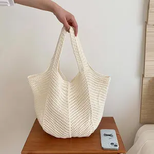 Stylish Knitted Shoulder Bag – Women’s Crochet Candy Handbag, Large-Capacity Solid Color Summer Beach Shopping Bag, Gift for Girls