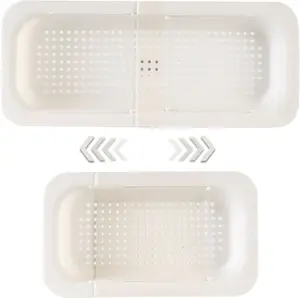 Extendable Sink Colander Strainer Basket - Wash Vegetables and Fruits, Drain Cooked Pasta and Dry Dishes - Adjustable Over the Sink Colander Collapsible Drainer Basket - White Triangular