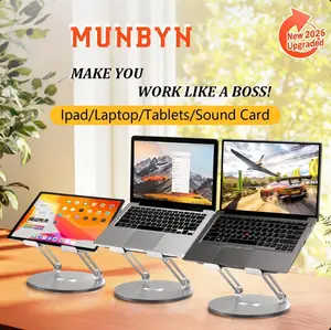 【MUNBYN 360° Rotating Laptop Stand】Adjustable Foldable Aluminum Laptop Stand, 2-in-1 Multifunctional Laptop Stand Hub for Gaming laptop & Mobile stand,Gray