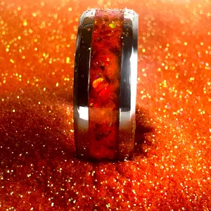 The Showgirl | Shimmering Orange Ring with Tungsten Comfort Core - TS12 Inspired, Hand-Mixed Mica Powder & Opal, Unisex Design