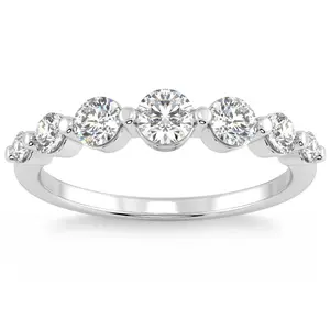 1 1/2Ct Diamond Single Prong Graduated Wedding Ring 14k Gold Band Lab Grown