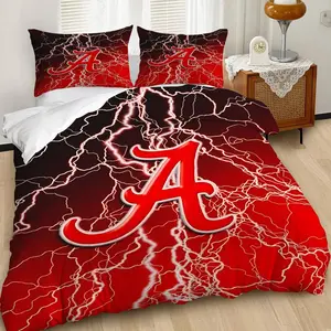 Vibrant Red Lightning Inspired Duvet Cover Set, Dynamic Bold ‘A’ Letter Print Bedding Set, Soft & Durable Fabric for Energetic Bedroom Decor, Perfect for Alabama Fans!, Contains 1 duvet cover, 1 or 2 pillowcases (without filling)
