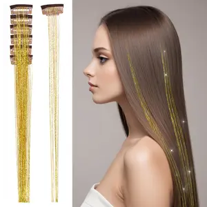 6-Piece Gold Hair Tinsel Clip-In Extensions 20.5″ Sparkling Glitter Fairy Hair for Christmas Halloween & New Year Party Looks Plastic Material Versatile Easy to Use