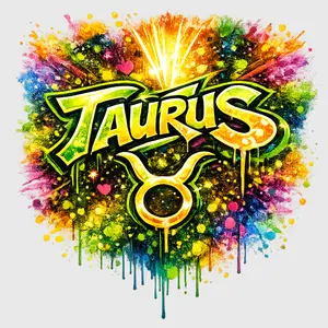 Taurus DTF Transfer for T-Shirts - Vibrant Zodiac Design with Gold Taurus Symbol and Colorful Splash Effect