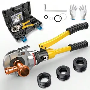 Hydraulic Crimping Tool, 360° Rotate Copper Press Tool With 1/2", 3/4" And 1", Plumbing Crimping Tool With One-Click Open, Press Tool For Copper Pipe, Narrow Space And Tee Fitting, Hydraulically Driven